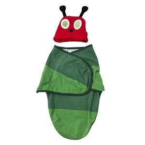VTG Very Hungry Caterpillar Baby Swaddle and Hat Set Small 7-14 lbs Green
